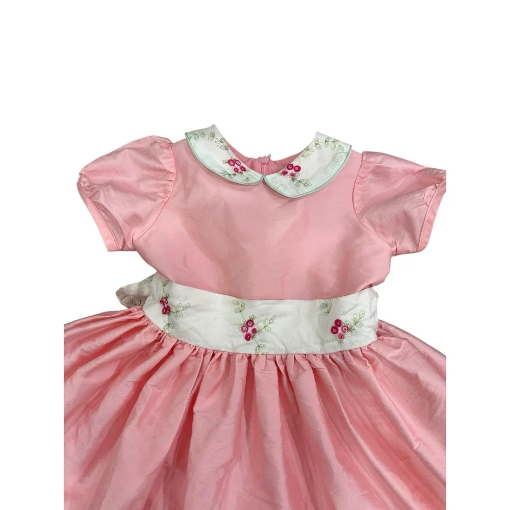 Vtg‎ Susanne Lively Girls Pink Silk Party Dress Embroidered Sz 6 Wedding Easter